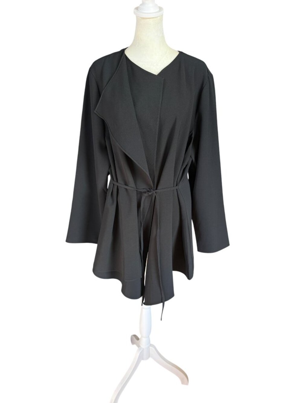 Chico's black long sleeve sheer-like open cardigan jacket with a tie women's 2